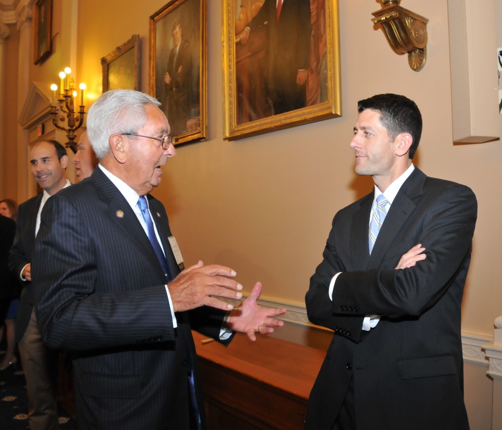 The Honorable Ron Sarasin (USCHS President and CEO) greets and speaks with Chairman Paul Ryan.