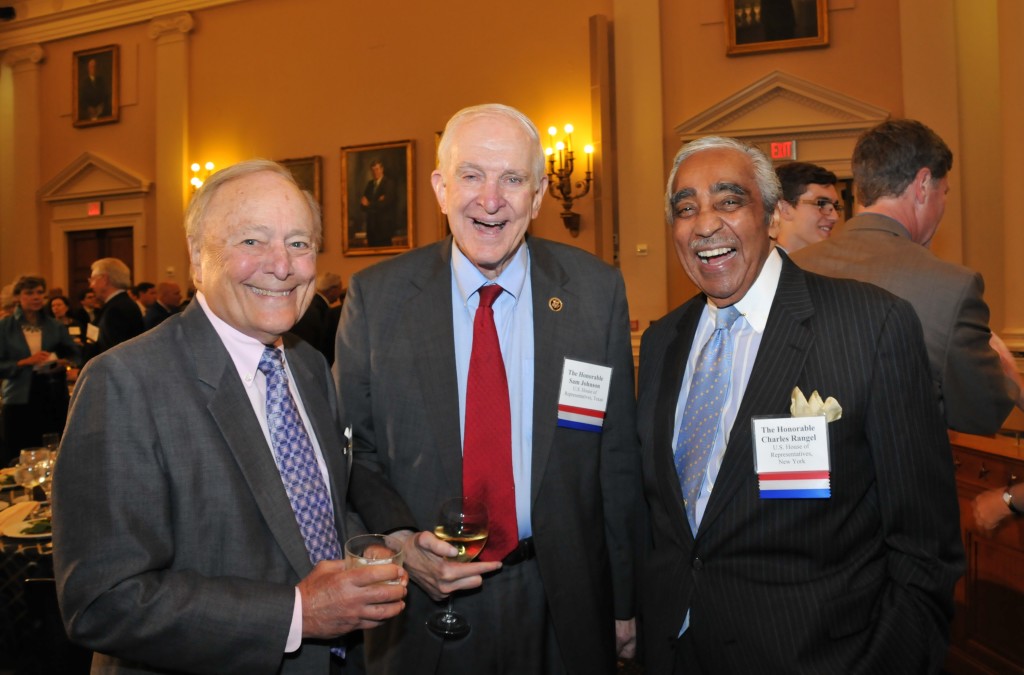 The Honorable Bill Archer, Rep. Sam Johnson (R-TX), and Rep. Charlie Rangel (D-NY) share a laugh.