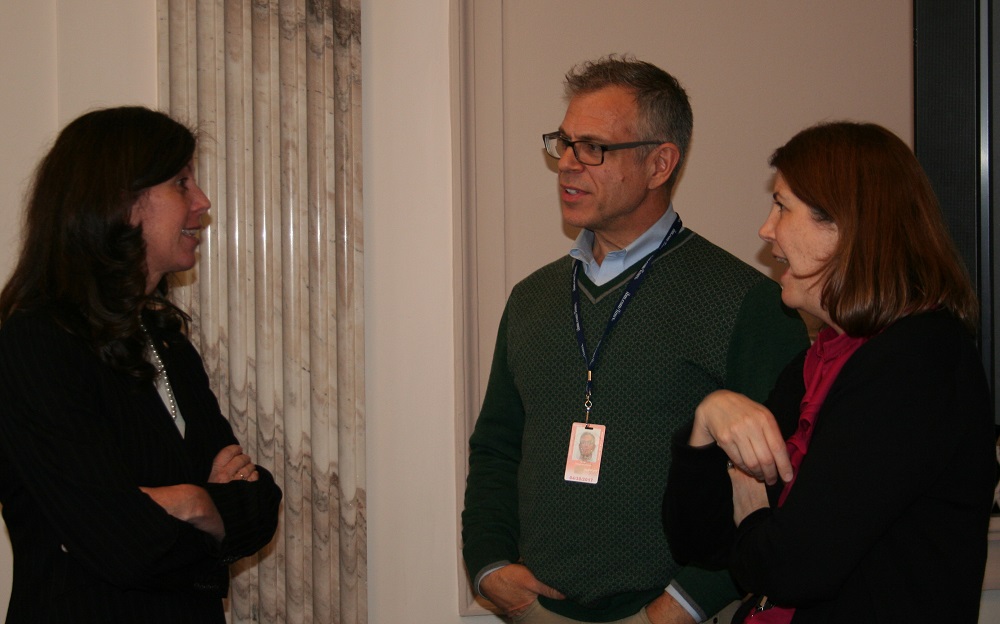 USCHS Chief Historian Chuck diGiacomantonio speaks with Smith (left) and Beth Hahn of the Senate History Office.