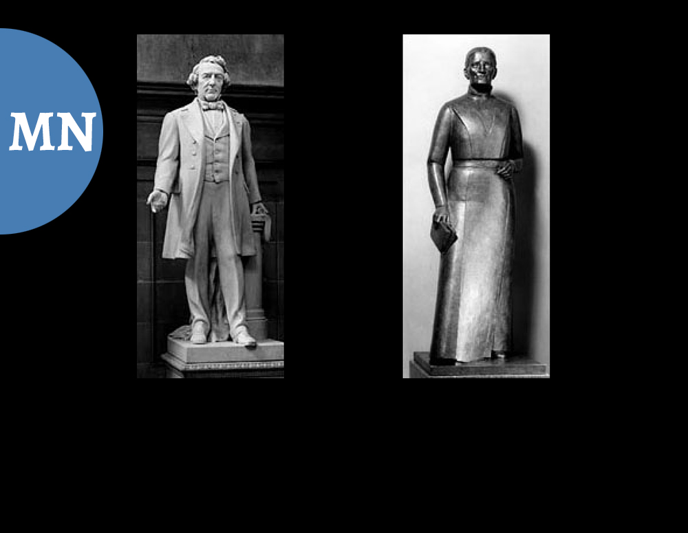 Minnesota: LEFT: Henry Mower Rice (1816-1894) / Minnesota pioneer, Delegate to Congress, and Senator / by Frederick E. Triebel, 1916 || RIGHT: Maria L. Sanford (1836-1920) / Educator, lecturer / by Evelyn Raymond, 1958