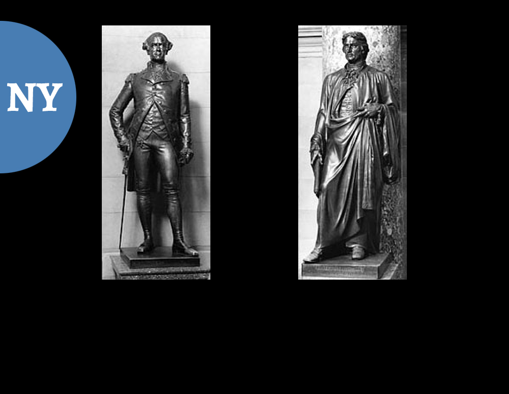 New York: LEFT: George Clinton (1739-1812) / First Governor of New York State and later Vice-President of the U.S. / by Henry Kirke Brown || RIGHT: Robert R. Livingston (1746-1813) / 'Chancellor of New York,' Delegate, statesman and diplomat / by Erastus Dow Palmer