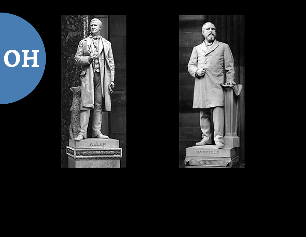 Ohio: LEFT: William Allen (1803-1879) / Representative, Senator, and Governor of Ohio / by Charles H. Niehaus || RIGHT: James A. Garfield (1831-1881) / Union general, Representative and 20th President of the U.S. / by Charles H. Niehaus