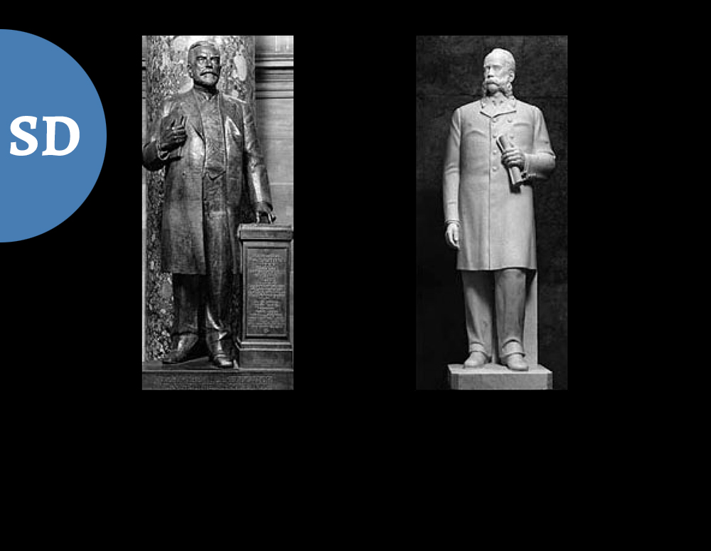 South Dakota: LEFT: Gen. William H. H. Beadle (1838-1915) / Union general and educator / by H. Daniel Webster || RIGHT: Joseph Ward (1838-1889) / Pioneer educator and Congregational clergyman / by Bruno Beghe
