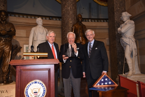 USCHS 2016 Freedom Award / David McCullough: Dan Jordan, David McCullough, and the Honorable Tom Coleman as Mr. McCullough is presented with the award
