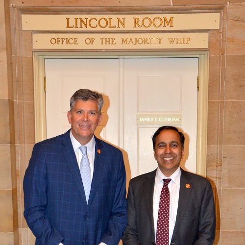 Rep. Darin LaHood and Rep. Raja Krishnamoorthi in front of the Lincoln Room. Photo (c) Bruce Guthrie