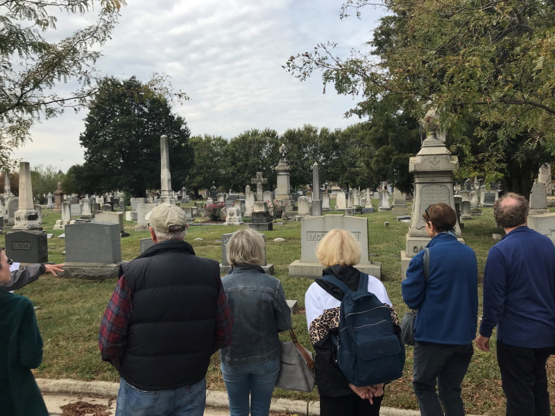USCHS 2019 Congressional Cemetery Tour: Guests observe the variety of headstones in Congressional Cemetery